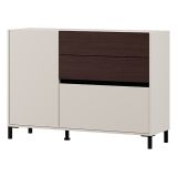 Credenza Bianco Crema Marrone Noce 2 Ripiani 3 Cassetti 125x40x92h cm, Un'anta - Sideme