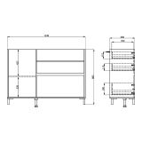 Credenza Bianco Crema Marrone Noce 2 Ripiani 3 Cassetti 125x40x92h cm, Un'anta - Sideme