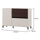 Credenza Bianco Crema Marrone Noce 2 Ripiani 3 Cassetti 125x40x92h cm, Un'anta - Sideme