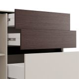 Credenza Bianco Crema Marrone Noce 2 Ripiani 3 Cassetti 125x40x92h cm, Un'anta - Sideme