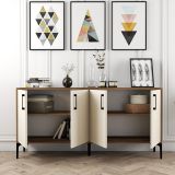 Credenza Bianco Crema Marrone Noce 2 Ripiani 4 Ante 160x35x78h cm, 4 Vani - Sinopoli
