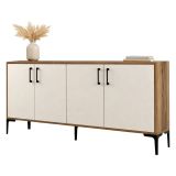 Credenza Bianco Crema Marrone Noce 2 Ripiani 4 Ante 160x35x78h cm, 4 Vani - Sinopoli