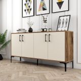 Credenza Bianco Crema Marrone Noce 2 Ripiani 4 Ante 160x35x78h cm, 4 Vani - Sinopoli