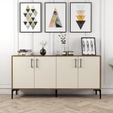Credenza Bianco Crema Marrone Noce 2 Ripiani 4 Ante 160x35x78h cm, 4 Vani - Sinopoli