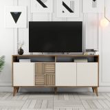 Credenza Bianco Crema Marrone Noce 2 Ripiani 4 Ante 160x35x78h cm, 6 Vani - Thuile