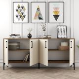 Credenza Bianco Crema Marrone Noce 2 Ripiani 4 Ante 180x35x78h cm, 4 Vani - Pollein
