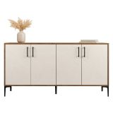 Credenza Bianco Crema Marrone Noce 2 Ripiani 4 Ante 180x35x78h cm, 4 Vani - Pollein
