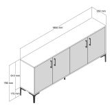 Credenza Bianco Crema Marrone Noce 2 Ripiani 4 Ante 180x35x78h cm, 4 Vani - Pollein