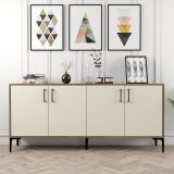 Credenza Bianco Crema Marrone Noce 2 Ripiani 4 Ante 180x35x78h cm, 4 Vani - Pollein