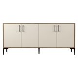 Credenza Bianco Crema Marrone Noce 2 Ripiani 4 Ante 180x35x78h cm, 4 Vani - Pollein