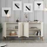 Credenza Bianco Crema Marrone Noce 2 Ripiani 4 Ante 180x35x81h cm, 4 Vani - Niscemi