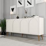 Credenza Bianco Crema Marrone Noce 2 Ripiani 4 Ante 180x35x81h cm, 4 Vani - Niscemi