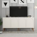 Credenza Bianco Crema Marrone Noce 2 Ripiani 4 Ante 180x35x81h cm, 4 Vani - Niscemi