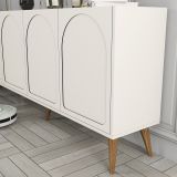 Credenza Bianco Crema Marrone Noce 2 Ripiani 4 Ante 180x35x81h cm, 4 Vani - Niscemi