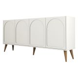 Credenza Bianco Crema Marrone Noce 2 Ripiani 4 Ante 180x35x81h cm, 4 Vani - Niscemi