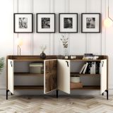 Credenza Bianco Crema Marrone Noce 2 Ripiani 4 Vani 180x35x78h cm, 4 Ante - Elini