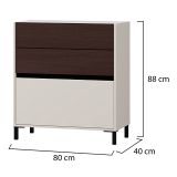 Credenza Bianco Crema Marrone Noce 3 Cassetti un Ripiano 80x40x88h cm, con Piedini - Amed
