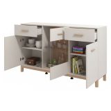 Credenza Bianco Crema Marrone Rovere 2 Cassetti 3 Ripiani 154x41.5x89h cm, Apertura Battente e Scorrevole - Nereto
