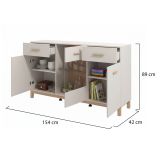 Credenza Bianco Crema Marrone Rovere 2 Cassetti 3 Ripiani 154x41.5x89h cm, Apertura Battente e Scorrevole - Nereto