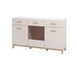 Credenza Bianco Crema Marrone Rovere 2 Cassetti 3 Ripiani 154x41.5x89h cm, Apertura Battente e Scorrevole - Nereto