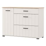 Credenza Bianco Crema Marrone Rovere 2 Ripiani 3 Cassetti 117x40x86h cm, Un'anta - Paro