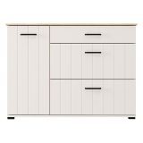 Credenza Bianco Crema Marrone Rovere 2 Ripiani 3 Cassetti 117x40x86h cm, Un'anta - Paro