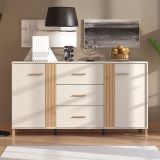 Credenza Bianco Crema Marrone Rovere 2 Ripiani 3 Cassetti 163.5x40x90h cm, 2 Ante - Frisanco