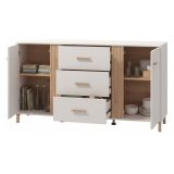 Credenza Bianco Crema Marrone Rovere 2 Ripiani 3 Cassetti 163.5x40x90h cm, 2 Ante - Frisanco