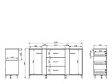 Credenza Bianco Crema Marrone Rovere 2 Ripiani 3 Cassetti 163.5x40x90h cm, 2 Ante - Frisanco