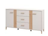 Credenza Bianco Crema Marrone Rovere 2 Ripiani 3 Cassetti 163.5x40x90h cm, 2 Ante - Frisanco