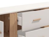 Credenza Bianco Crema Marrone Rovere 2 Ripiani 3 Cassetti 163.5x40x90h cm, 2 Ante - Frisanco