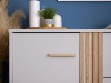Credenza Bianco Crema Marrone Rovere 2 Ripiani 3 Cassetti 163.5x40x90h cm, 2 Ante - Frisanco