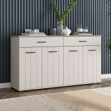 Credenza Bianco Crema Marrone Rovere 3 Ripiani 2 Cassetti 156x40x86h cm, 4 Ante - Quarna