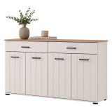 Credenza Bianco Crema Marrone Rovere 3 Ripiani 2 Cassetti 156x40x86h cm, 4 Ante - Quarna