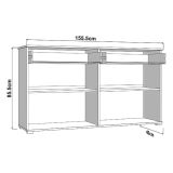 Credenza Bianco Crema Marrone Rovere 3 Ripiani 2 Cassetti 156x40x86h cm, 4 Ante - Quarna