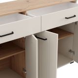Credenza Bianco Crema Marrone Rovere 3 Ripiani 2 Cassetti 156x40x86h cm, 4 Ante - Quarna