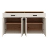 Credenza Bianco Crema Marrone Rovere 3 Ripiani 2 Cassetti 156x40x86h cm, 4 Ante - Quarna