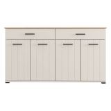 Credenza Bianco Crema Marrone Rovere 3 Ripiani 2 Cassetti 156x40x86h cm, 4 Ante - Quarna
