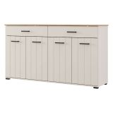 Credenza Bianco Crema Marrone Rovere 3 Ripiani 2 Cassetti 156x40x86h cm, 4 Ante - Quarna