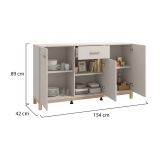 Credenza Bianco Crema Marrone Rovere 3 Ripiani un Cassetto 154x41.5x89h cm, 3 Ante - Pianico
