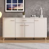 Credenza Bianco Crema Marrone Rovere 3 Ripiani un Cassetto 179.5x40x90.5h cm, 4 Ante - Illorai
