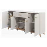 Credenza Bianco Crema Marrone Rovere 3 Ripiani un Cassetto 179.5x40x90.5h cm, 4 Ante - Illorai