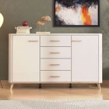 Credenza Bianco Crema Marrone Rovere Nodi 2 Ripiani 4 Cassetti 154x40x90.5h cm, 2 Ante - Illorai