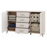 Credenza Bianco Crema Marrone Rovere Nodi 2 Ripiani 4 Cassetti 154x40x90.5h cm, 2 Ante - Illorai
