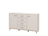 Credenza Bianco Crema Marrone Rovere Nodi 2 Ripiani 4 Cassetti 154x40x90.5h cm, 2 Ante - Illorai