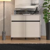 Credenza Bianco Crema Nero 2 Cassetti 2 Ripiani 106x40x90h cm, Apertura Battente, Scorrevole - Giarree