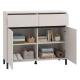 Credenza Bianco Crema Nero 2 Cassetti 2 Ripiani 106x40x90h cm, Apertura Battente, Scorrevole - Giarree