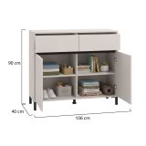 Credenza Bianco Crema Nero 2 Cassetti 2 Ripiani 106x40x90h cm, Apertura Battente, Scorrevole - Giarree