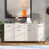 Credenza Bianco Crema Nero 2 Cassetti 4 Ripiani 183x40x90h cm, Apertura Battente, Scorrevole - Grondona