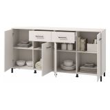 Credenza Bianco Crema Nero 2 Cassetti 4 Ripiani 183x40x90h cm, Apertura Battente, Scorrevole - Grondona